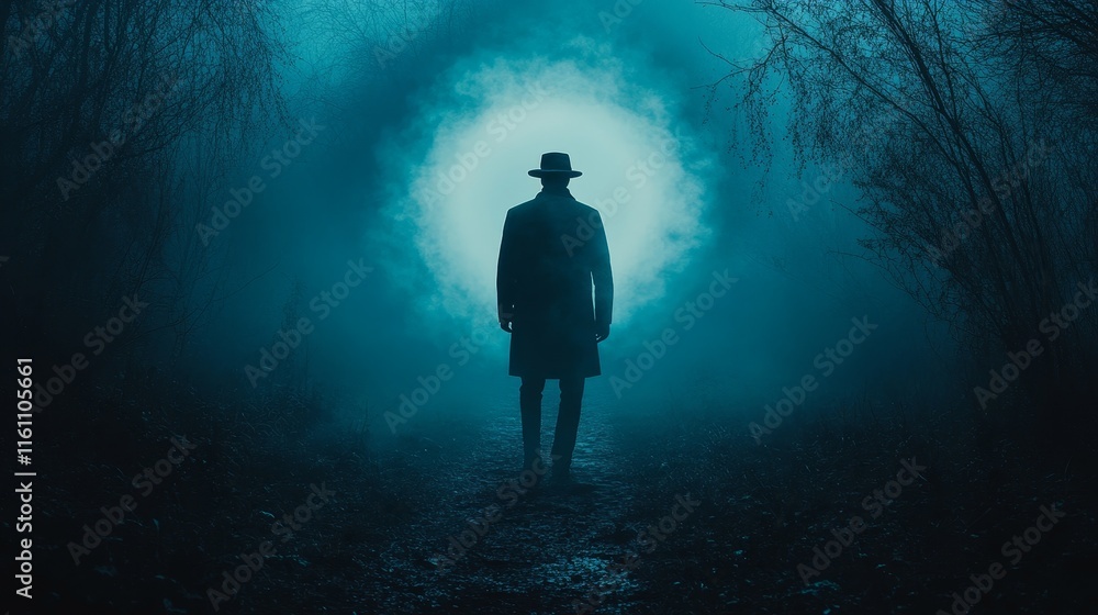A man in a hat is walking through a forest A man in a hat is walking through a forest