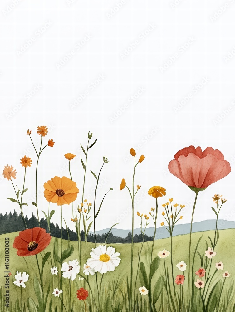 Fototapeta premium Charming Floral Landscape with Colorful Wildflowers in a Field