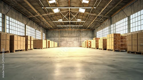 Wallpaper Mural Spacious Industrial Warehouse Interior with Stacked Wooden Pallets and High Ceilings Torontodigital.ca