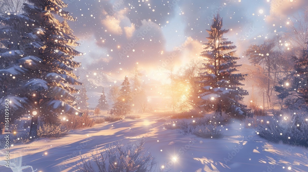 A beautiful winter landscape with snow-covered trees