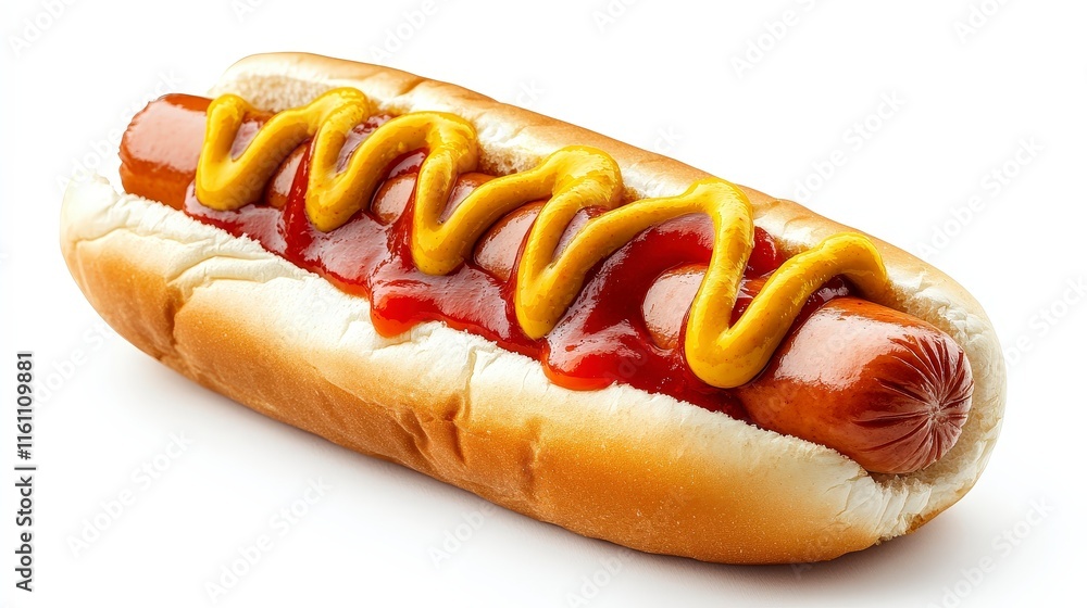 Delicious Fresh Hot Dog with Ketchup and Mustard Condiments Delicious Fresh Hot Dog with Ketchup and Mustard Condiments