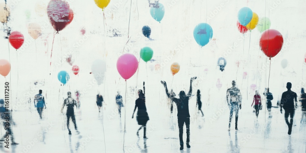 Φωτογραφία A Vibrant and Colorful Crowd Filled with Balloons in a Dreamy and Enchanting Atm