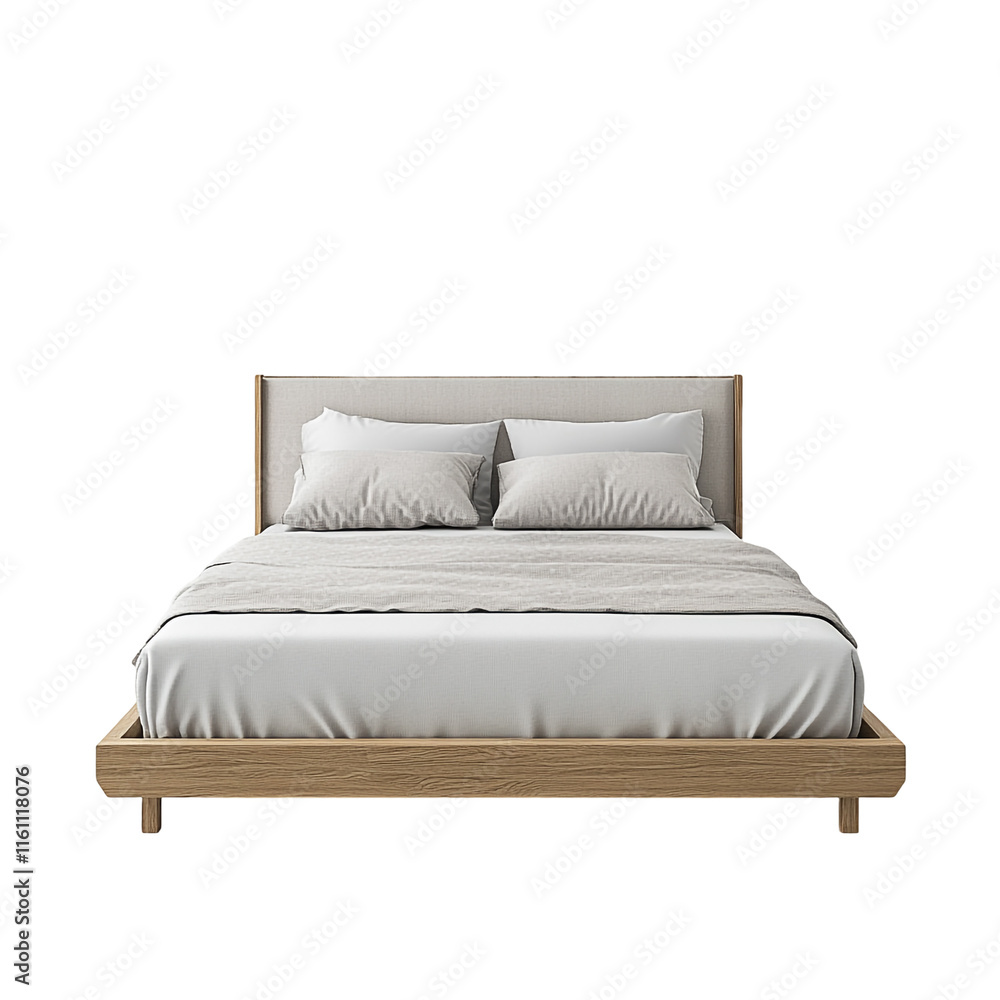 Modern Minimalist Wooden Bed Frame with Neutral Linens Modern Minimalist Wooden Bed Frame with Neutral Linens