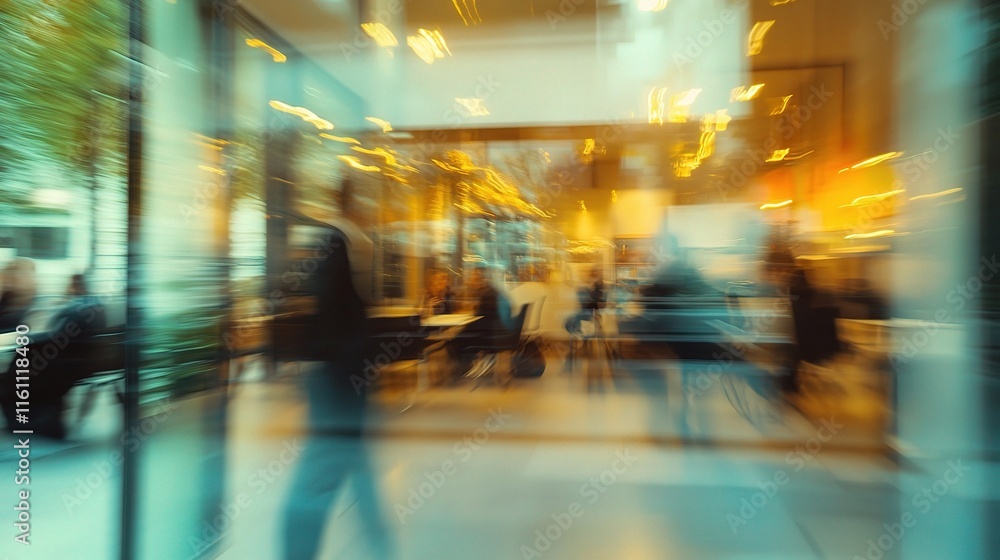 Fototapeta premium Blurred Business Team Engaged in Work Meeting in Modern Office Space