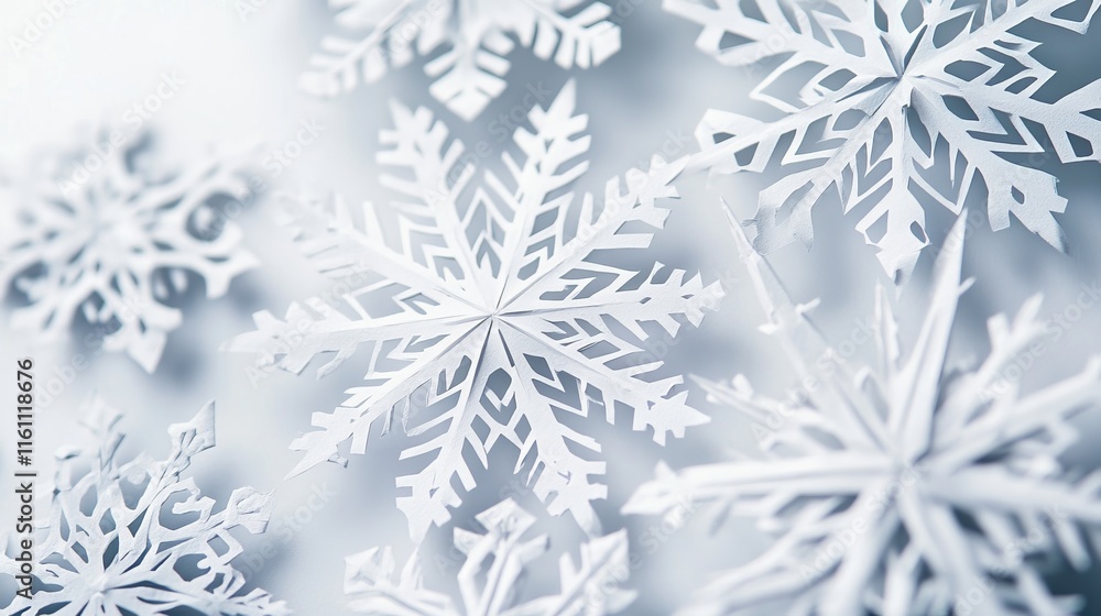 Paper Snowflakes: Intricately cut paper snowflakes. Copy Space Paper Snowflakes: Intricately cut paper snowflakes. Copy Space