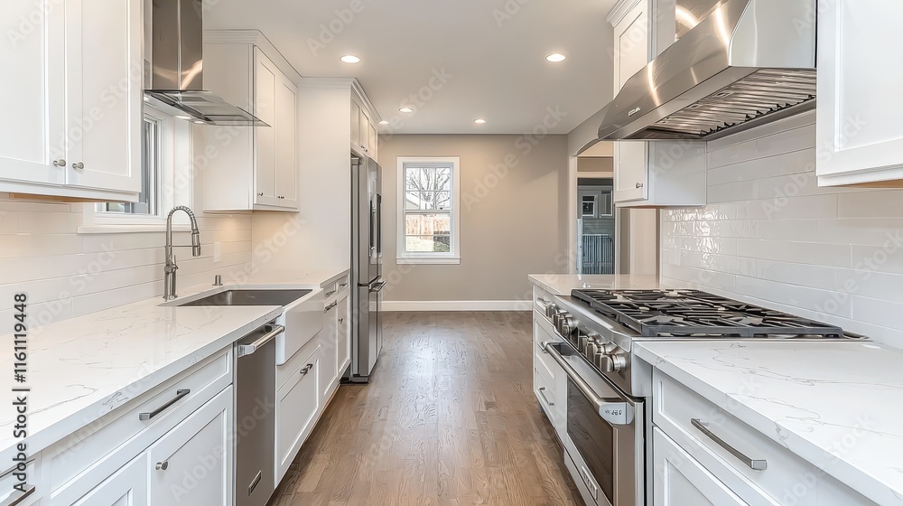 Modern minimalistic kitchen showcasing white cabinetry and sleek design elements Modern minimalistic kitchen showcasing white cabinetry and sleek design elements