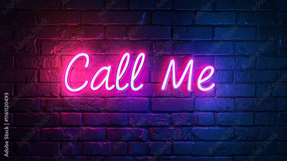 Electric neon lettering 'Call Me' with visible wiring. Electric neon lettering 'Call Me' with visible wiring.