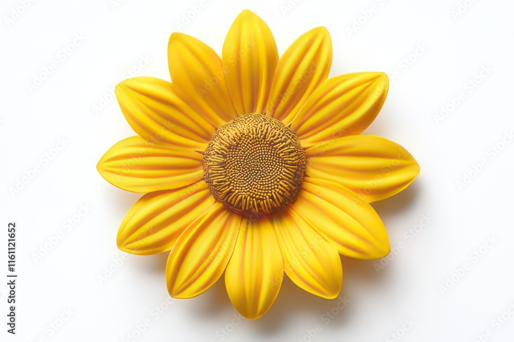 Fototapeta premium A vibrant yellow sunflower with textured petals and a detailed center against a white background.