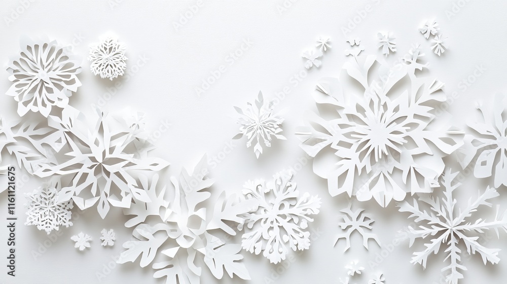 Paper Snowflakes: Intricately cut paper snowflakes. Copy Space Paper Snowflakes: Intricately cut paper snowflakes. Copy Space