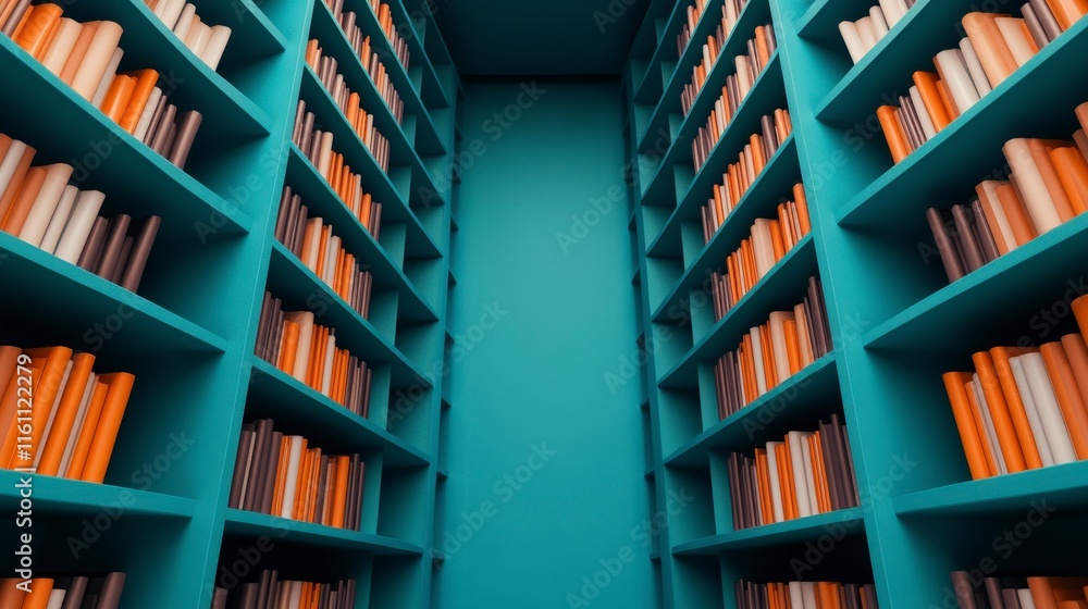 Obraz premium Vibrant Bookshelves with Colorful Spines in Modern Library Space