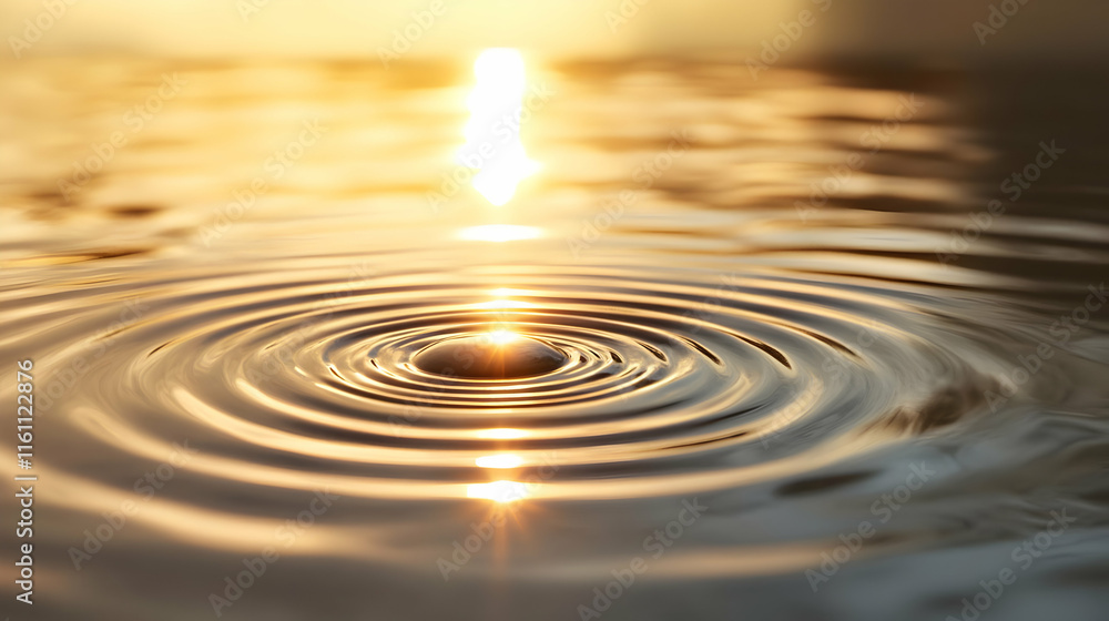 Golden sunlight reflecting on water ripples, creating concentric circles and a radiant glow. Golden sunlight reflecting on water ripples, creating concentric circles and a radiant glow.