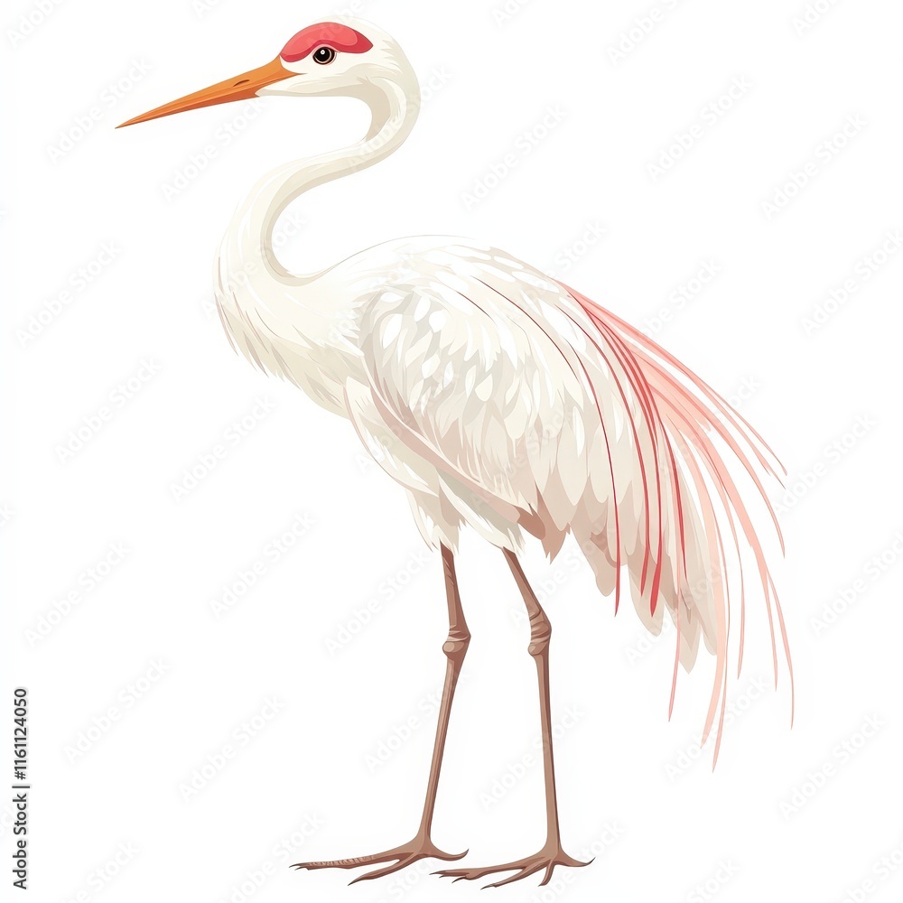 Obraz premium Elegant White Crane with Pink Crown and Graceful Feathers Design