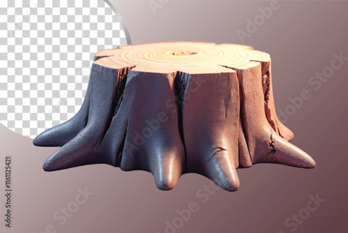 A digital rendering of a tree stump on a transparent background.