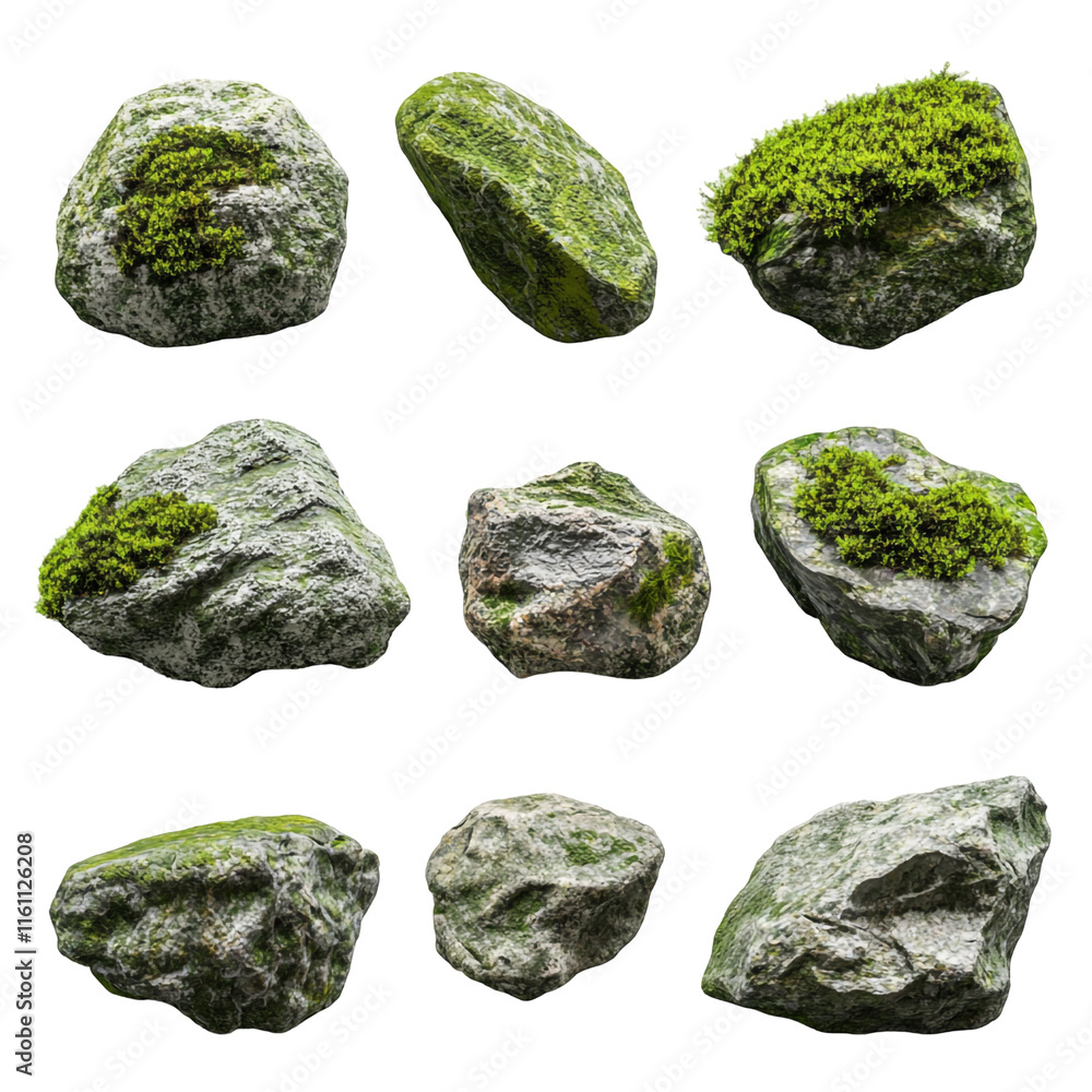 Collection of Mossy Rocks: A Study in Texture and Color Collection of Mossy Rocks: A Study in Texture and Color