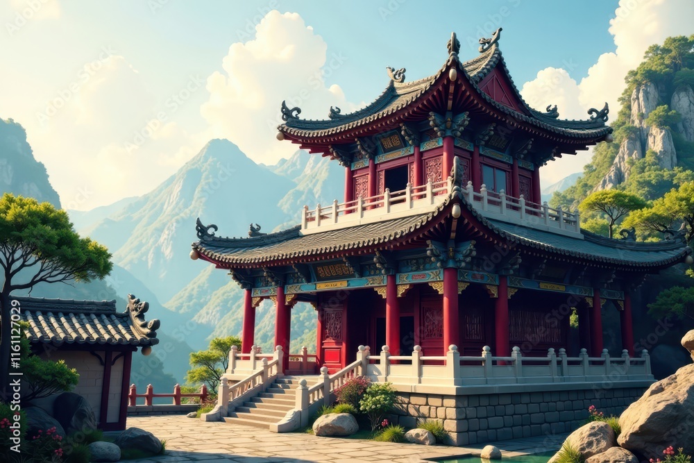 Ancient Chinese pagoda with intricate carvings and ornate details , wooden beams, traditional design, temple architecture Ancient Chinese pagoda with intricate carvings and ornate details , wooden beams, traditional design, temple architecture