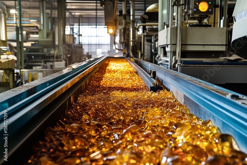 A Photo of an Industrial Recycling Plant with Blue Plastic Scraps

 photo