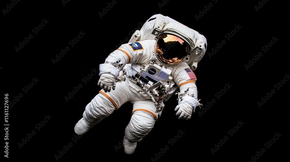 Fototapeta premium Astronaut Floating in Space with Earth Reflected in Helmet