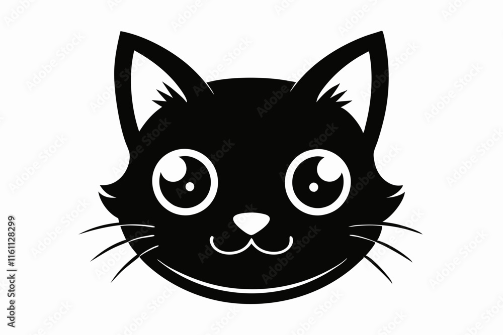 Heart with Cute Cat Head Icon - Black Silhouette ,cat domestic animal, cat face silhouette icon white background. Heart with Cute Cat Head Icon - Black Silhouette ,cat domestic animal, cat face silhouette icon white background.