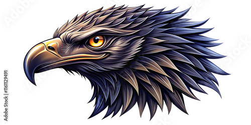 A surreal black dragon-eagle head logo design, isolated against a clean background. The logo combines the fierce features of a dragon and an eagle, creating a mythical and powerful creature.