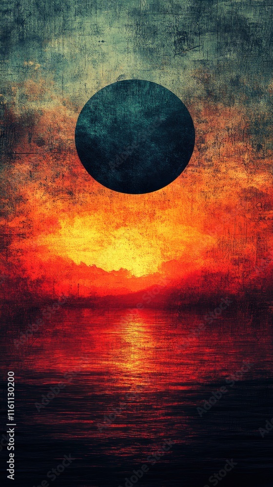 Surreal Sunset Landscape with Dark Orb - Abstract Artistic Image Surreal Sunset Landscape with Dark Orb - Abstract Artistic Image