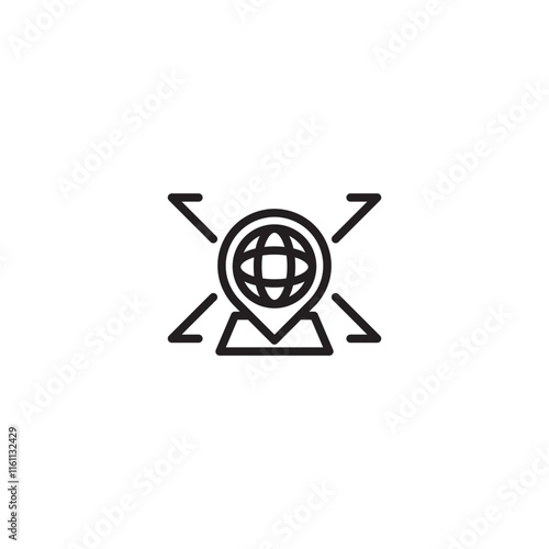 Globe with arrows. Global reach. Worldwide connection. Global network. Globe icon with arrows pointing outwards, representing global reach or worldwide connection. International business.