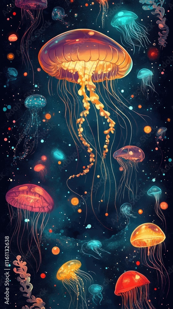 Colorful Jellyfish Swim Through a Cosmic Ocean Colorful Jellyfish Swim Through a Cosmic Ocean