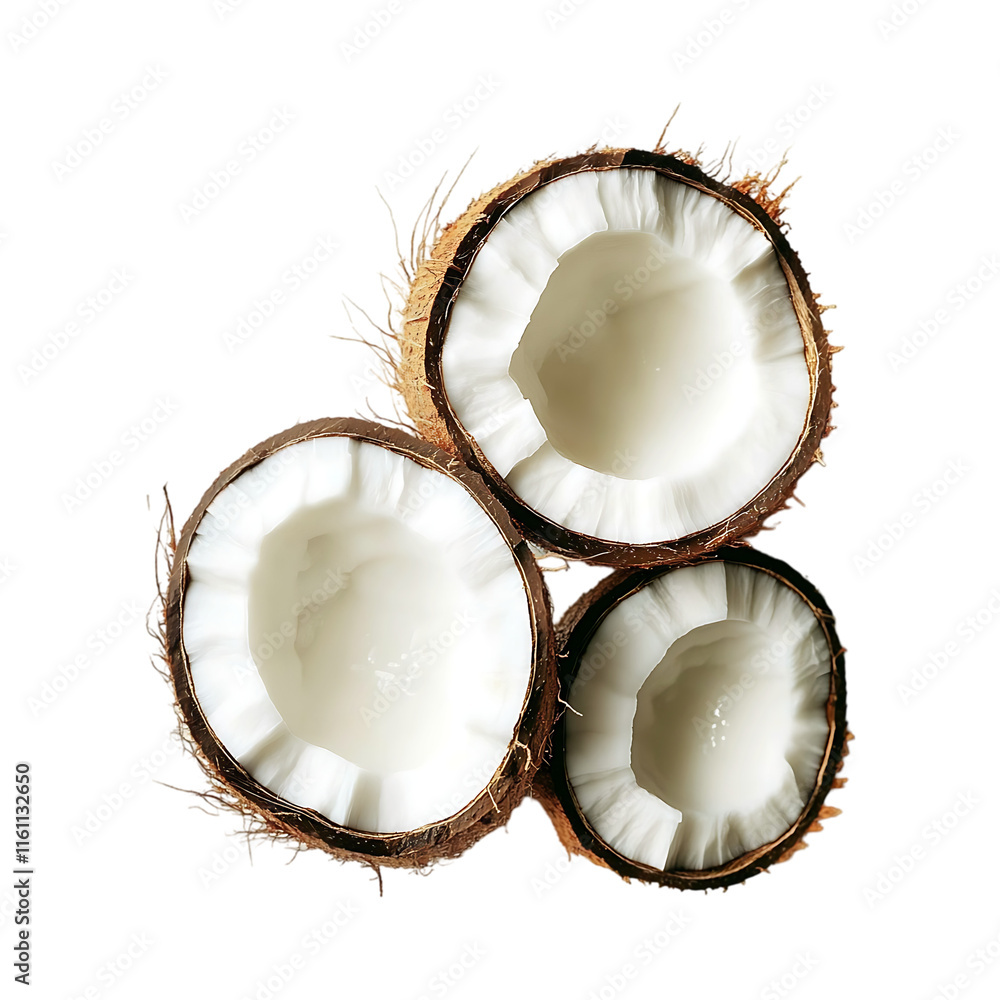 Set of Coconut half-sliced and broken coconut on a transparent background. Set of Coconut half-sliced and broken coconut on a transparent background.