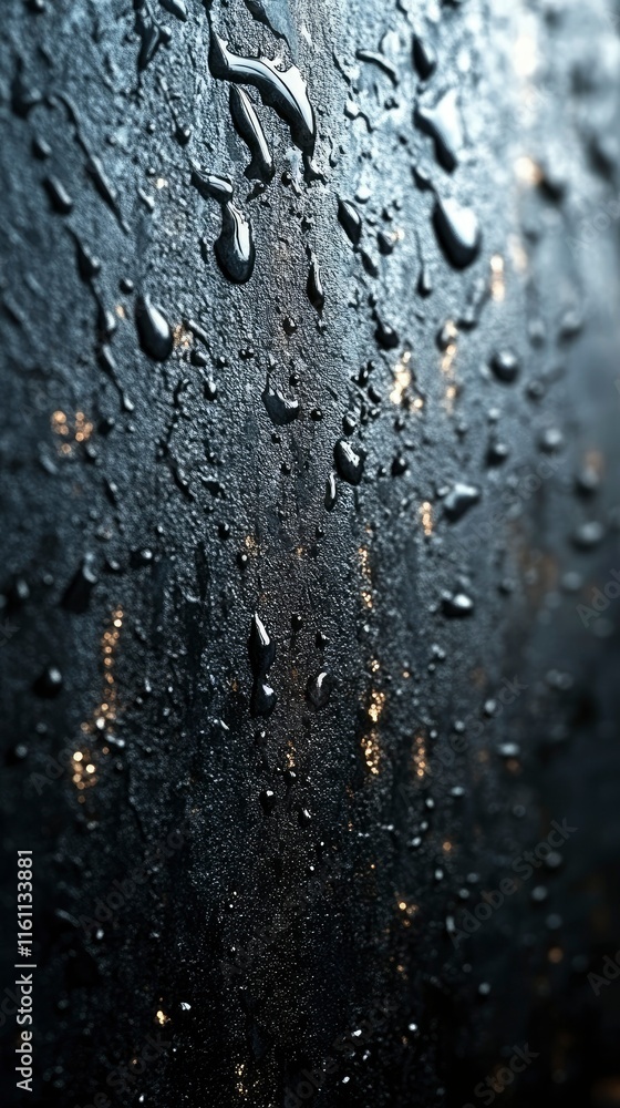 Obraz premium Abstract Dark Background with Water Droplets and Golden Sparks