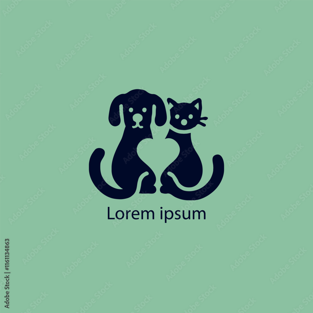 Obraz premium A simple, minimalist logo featuring a stylized purple cat and dog sitting closely together,