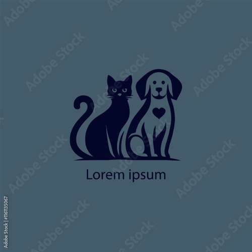 A simple, minimalist logo featuring a stylized purple cat and dog sitting closely together, 