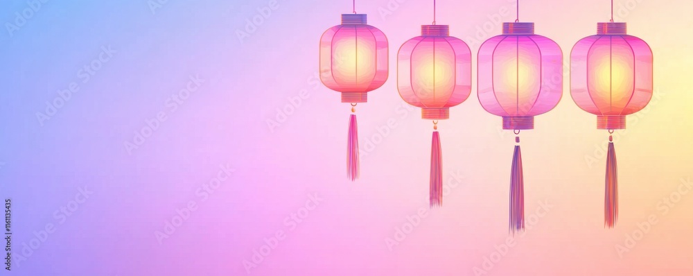 Chinese New Year theme background. Colorful lanterns hanging against a soft gradient background, creating a festive atmosphere. Chinese New Year theme background. Colorful lanterns hanging against a soft gradient background, creating a festive atmosphere.