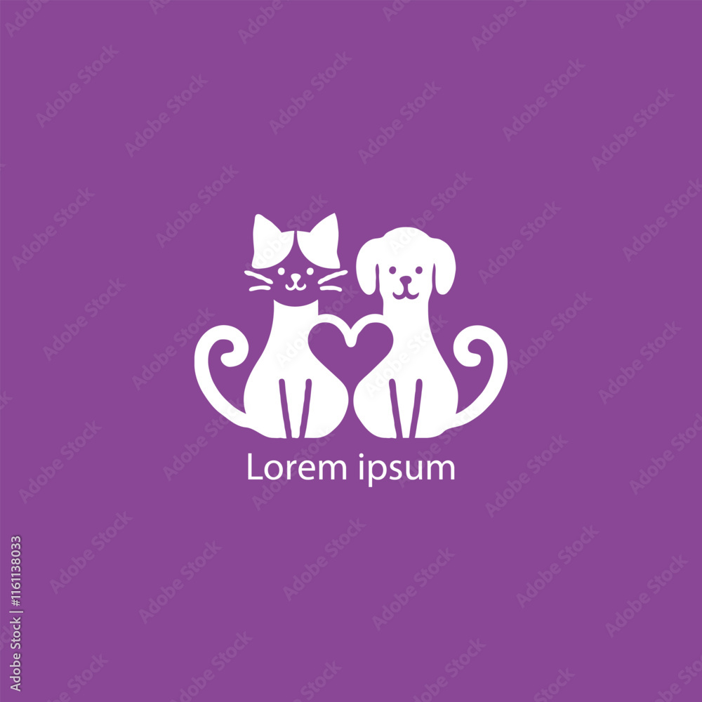 A simple, minimalist logo featuring a stylized purple cat and dog sitting closely together, A simple, minimalist logo featuring a stylized purple cat and dog sitting closely together,