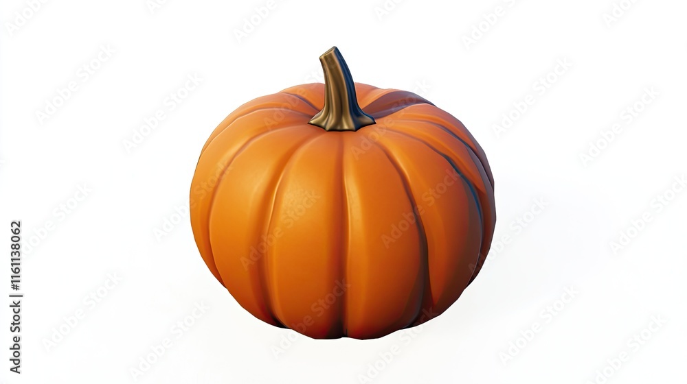 A single, ripe orange pumpkin isolated on a white background. It's smooth-skinned with visible vertical ridges. A single, ripe orange pumpkin isolated on a white background. It's smooth-skinned with visible vertical ridges.