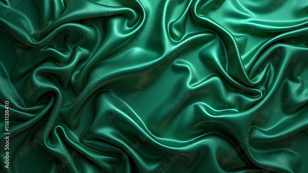 Fototapeta premium Opulent Emerald Green Silk Fabric Background, Luxurious Layered Textures, Subtle Folds, and Soft Ripples for High-End Fashion Design