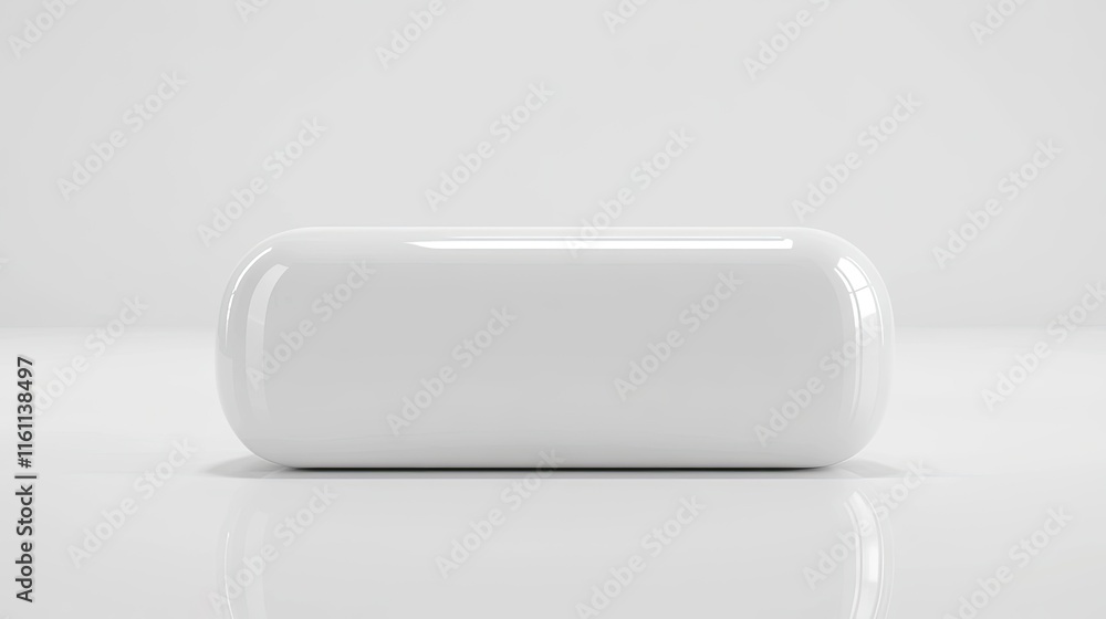 Clean white capsule-shaped object on reflective surface. Clean white capsule-shaped object on reflective surface.