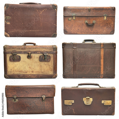 Collection of Vintage Leather Suitcases: A nostalgic glimpse into bygone travel eras, showcasing the beauty of aged leather and antique hardware. photo