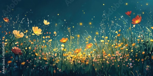 Night Field of Orange and Yellow Flowers