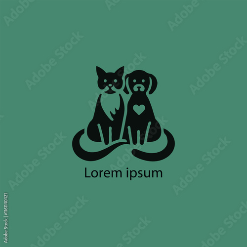 A simple, minimalist logo featuring a stylized purple cat and dog sitting closely together, 