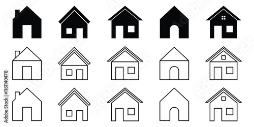 Home button icons set. Home page icon set. Simple house symbols. Building icon set. Vector illustration. EPS 10
