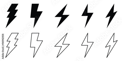 Lightning bolt icons set. Flash icon. Thunder icon. Lightning icon.