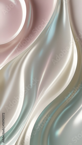 Elegant Pearlescent Waves - Minimalist Abstract Fluid Design with Soft Pastel Tones