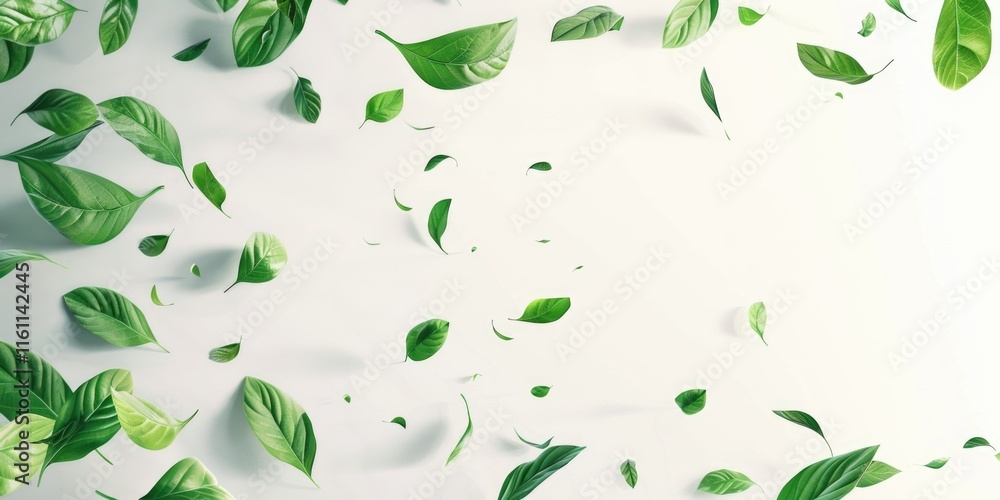 Fototapeta premium Photograph of green leaves overlaid on white background, creating a natural and tranquil effect.