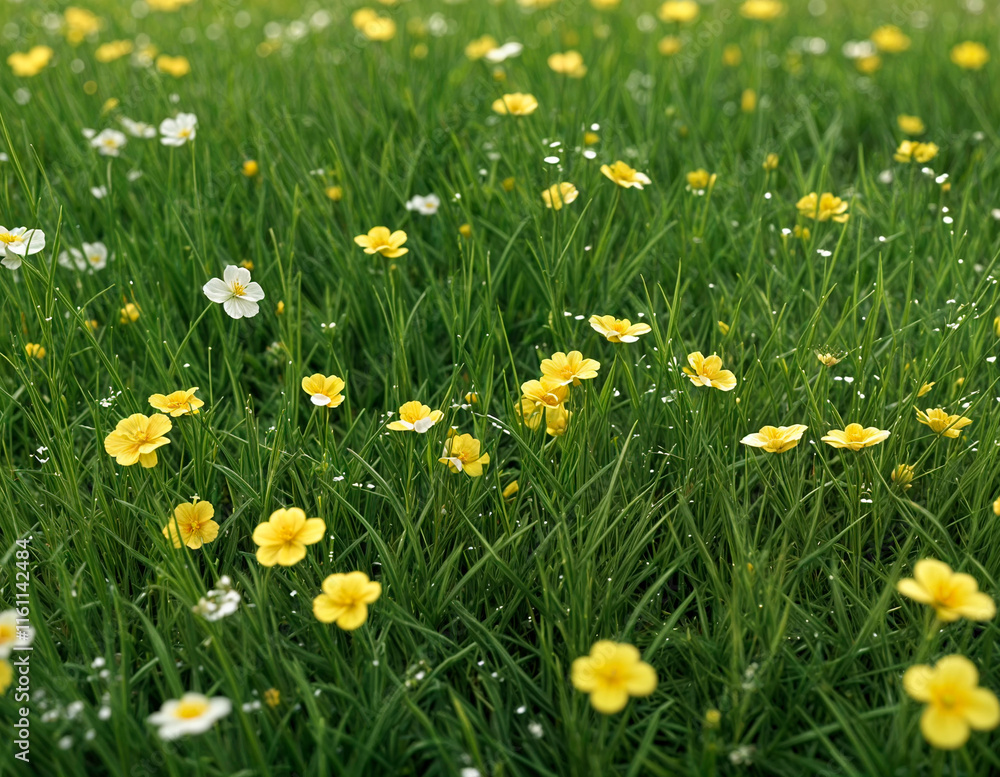 rui flowers with drops, Scenery of fragrant grass and pale yellow flowers、 Hi-Res, accurate - generated by ai rui flowers with drops, Scenery of fragrant grass and pale yellow flowers、 Hi-Res, accurate - generated by ai