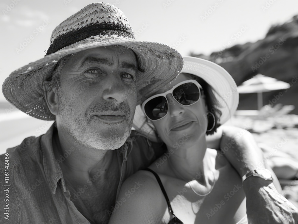 A couple enjoying a sunny day at the beach. A couple enjoying a sunny day at the beach.