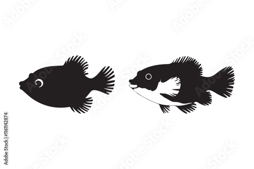 Black Fish Silhouettes in Unique Poses for Design and Illustration photo