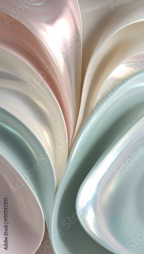 Elegant Pearlescent Waves - Minimalist Abstract Fluid Design with Soft Pastel Tones