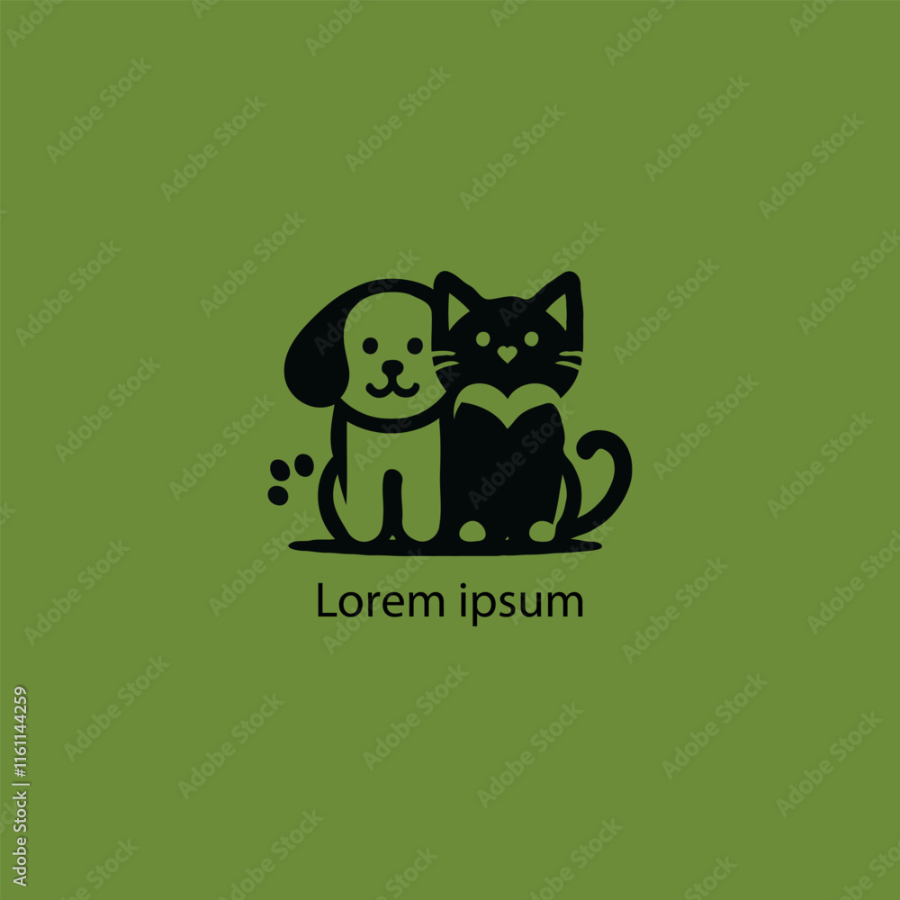 A simple, minimalist logo featuring a stylized purple cat and dog sitting closely together, A simple, minimalist logo featuring a stylized purple cat and dog sitting closely together,