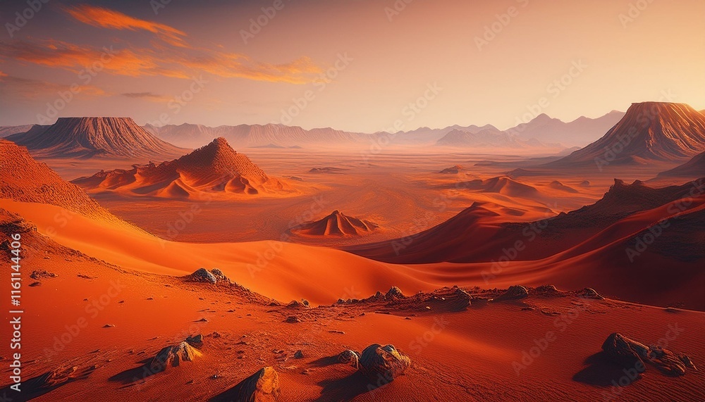 Fototapeten - mars space landscapes concept, the martian surface, the red sand dune #1161144406