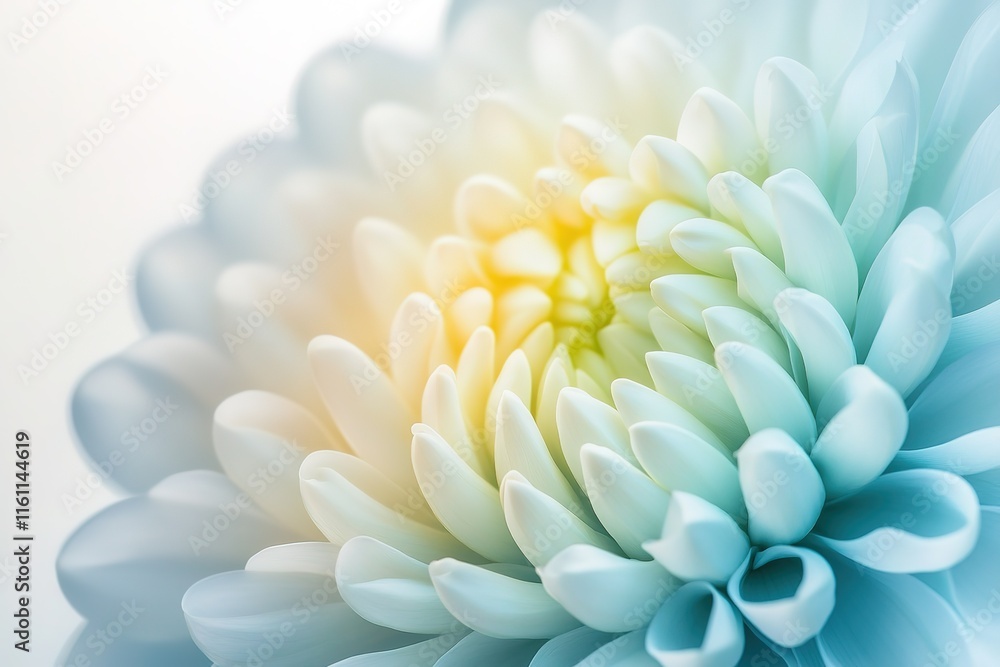 Fototapeta premium Close-up of a delicate, pastel-colored flower. Soft petals in shades of blue and white create a serene image.