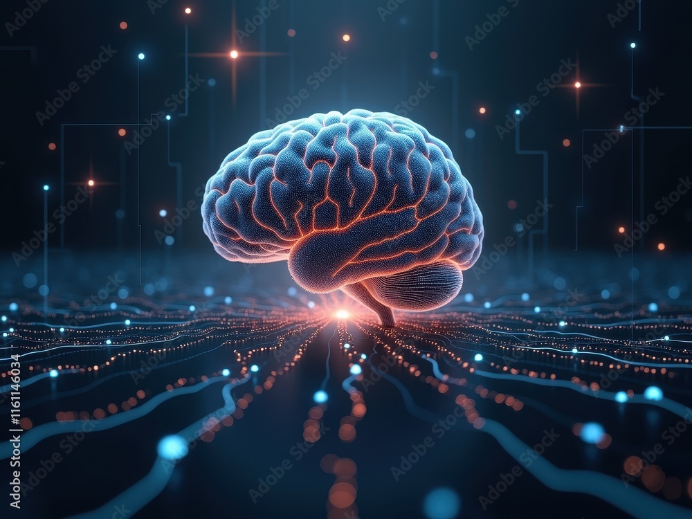 Fototapeta premium Exploring technological singularity through a conceptual digital brain representation in a futuristic setting